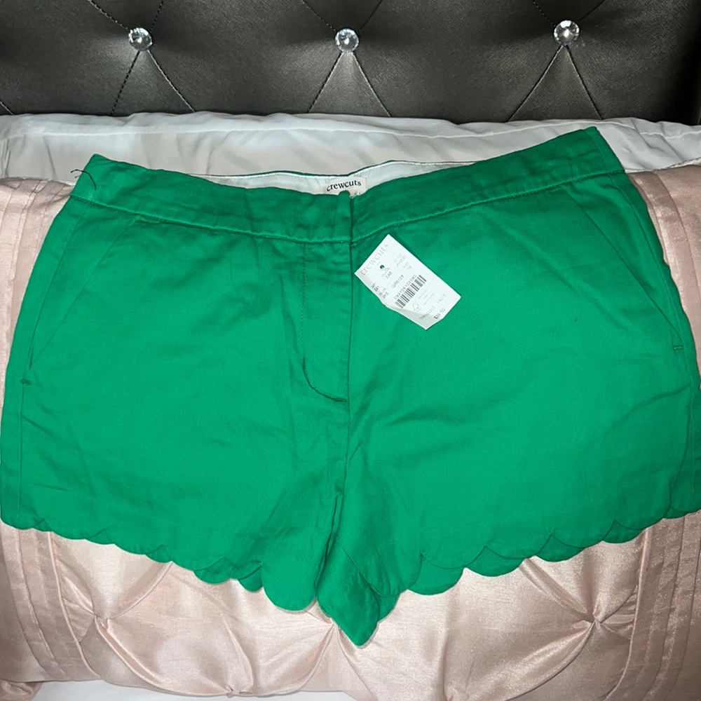 J.Crew, crewcut, scallop hem shorts, elastic pull waist with buttons inside.